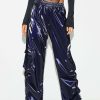 Pants * | Solado Low Waist Pocket Patched Drawstring Hem Wide Leg Pants Darkblue