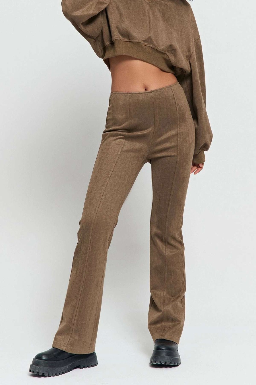 Pants * | Solado Low Waist Seam Detail Solid Straight Pants Peru