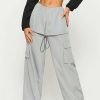 Pants * | Solado Layered Drawstring Pocket Patched Wide Leg Pants Lightgray