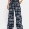 Pants * | Solado Low Waist Check Print Pu Leather Splicing Straight Pants Darkblue