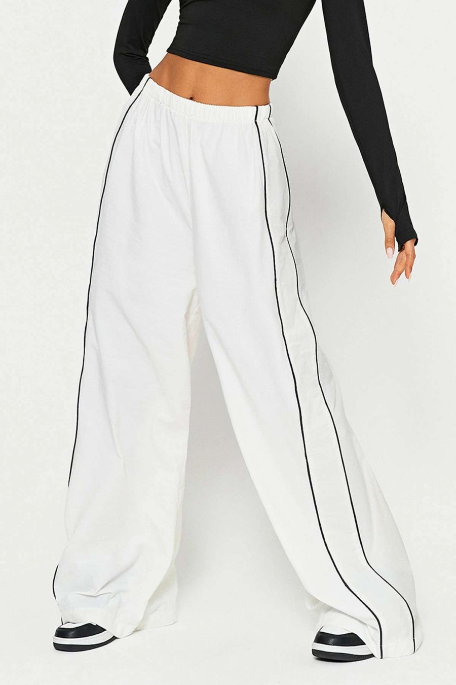 Pants * | Solado Colorblock Trim Oversize Wide Leg Pants White