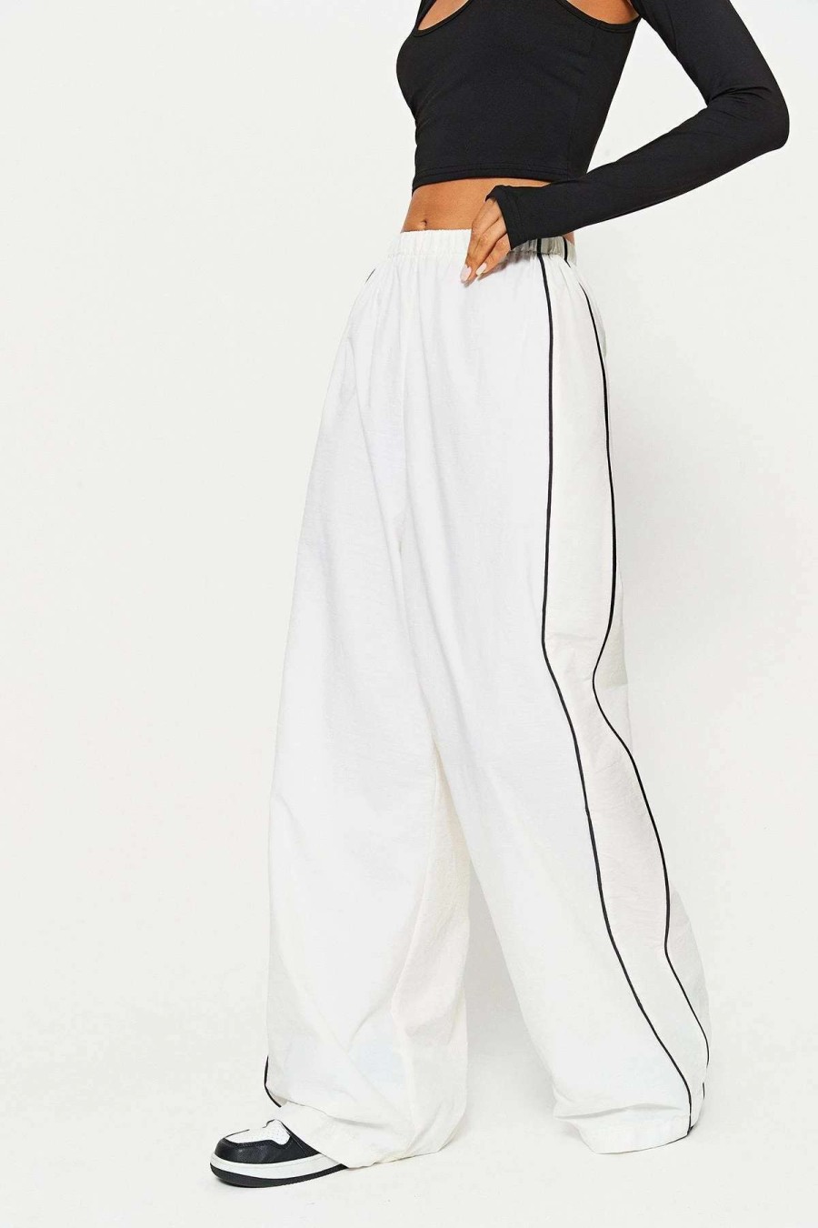 Pants * | Solado Colorblock Trim Oversize Wide Leg Pants White