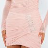 Skirts * | Solado Rhinestone Buckled Decor Mesh Ruched Mini Skirt Pink