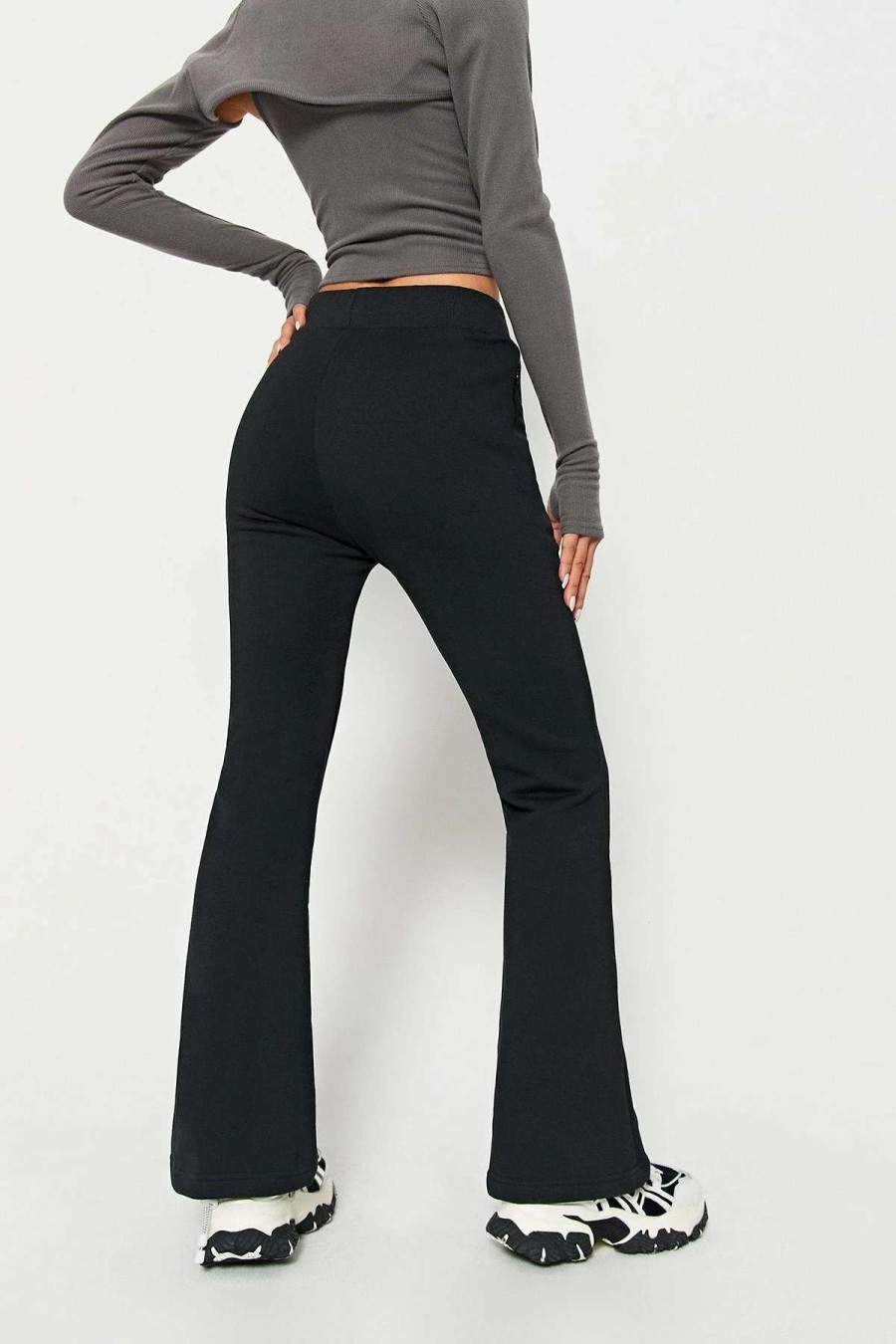 Pants * | Solado High Waist Zipper Pocket Solid Flared Pants Black