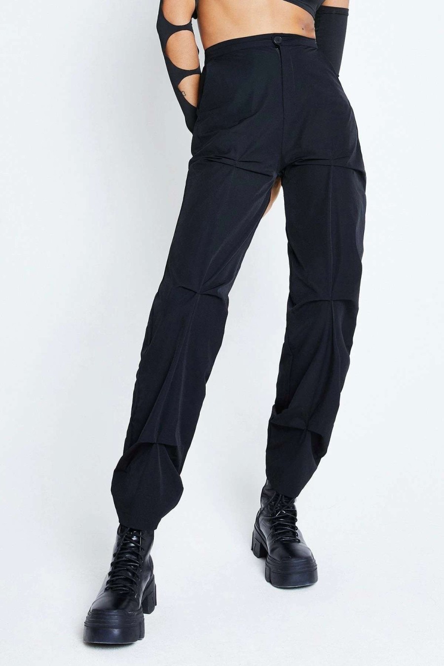 Pants * | Solado High Waist Ruched Decor Solid Skinny Pants Black