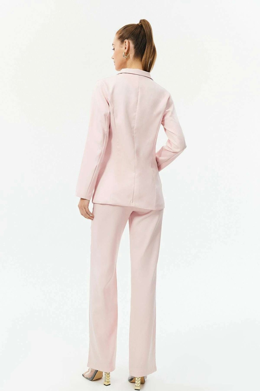 Pants * | Solado Double Flap Pocket Blazer & Solid Pants Set Pink