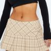 Skirts * | Solado Low Waist Check Print Pleated A-Line Skirt Khaki