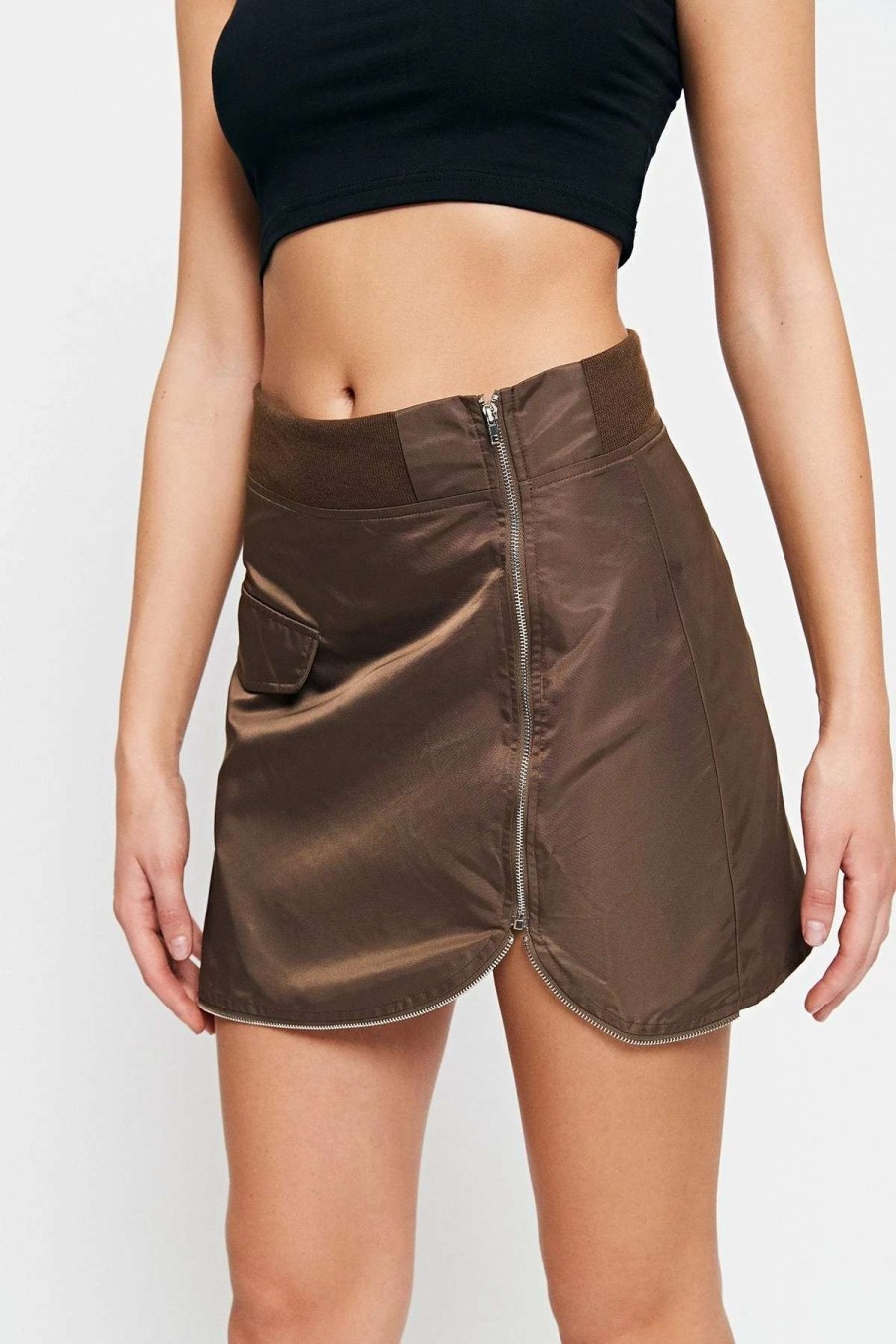 Skirts * | Solado Low Waist Zipper Side Asymmetrical Hem Mini Skirt Brown