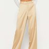 Pants * | Solado Low Waist Feather Trim Satin Straight Pants Khaki