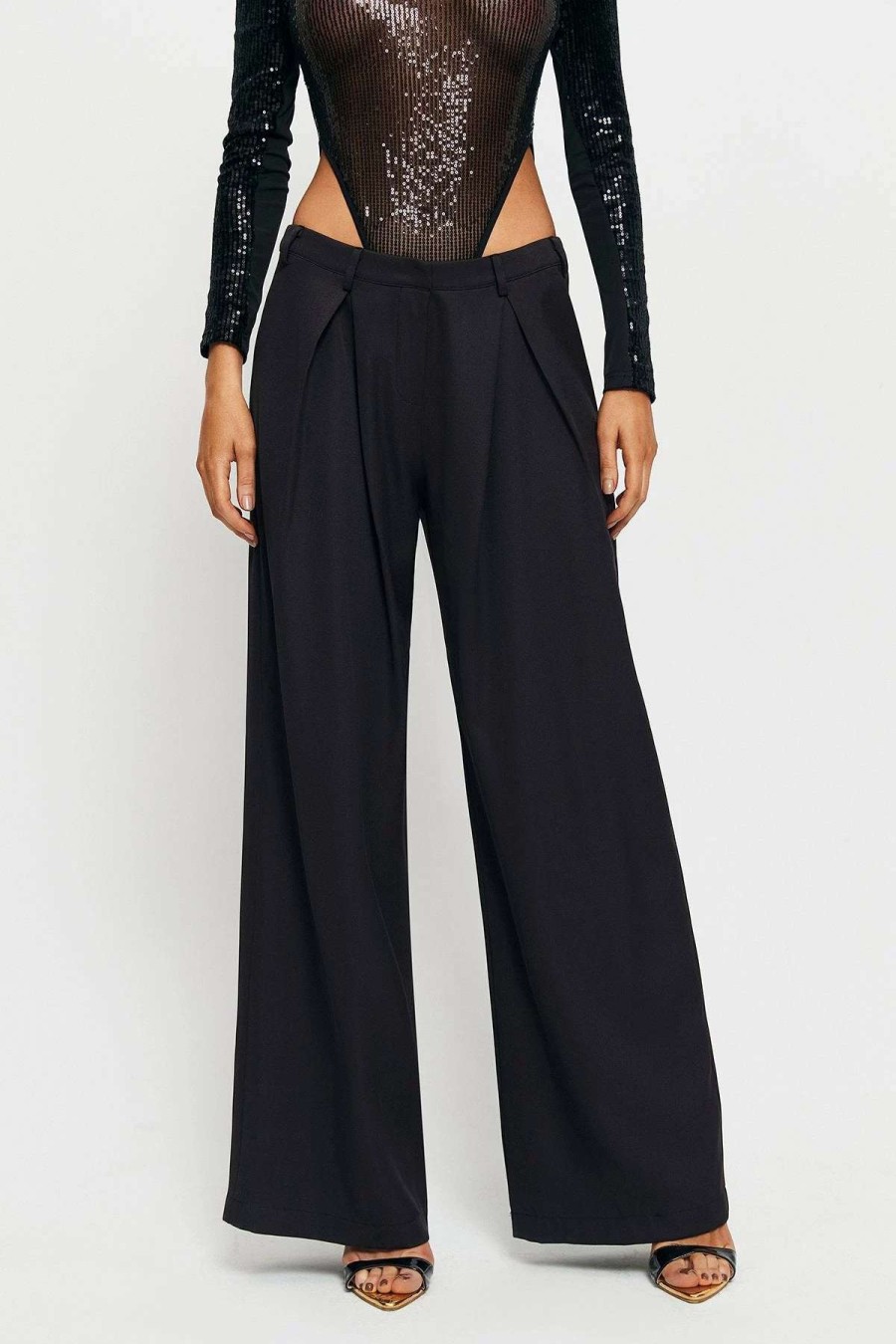 Pants * | Solado Low Waist Ruched Wide Leg Pants Black