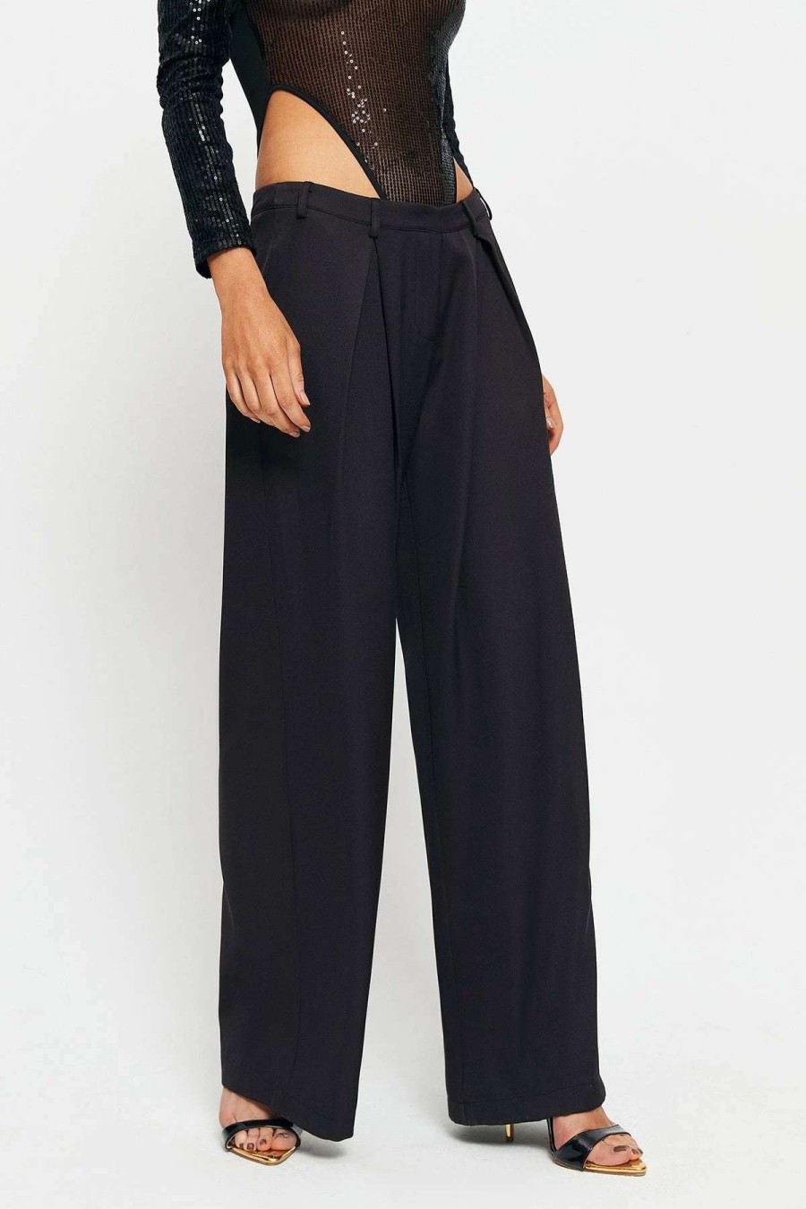 Pants * | Solado Low Waist Ruched Wide Leg Pants Black