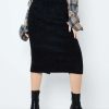 Skirts * | Solado High Waist Split Hem Stripe Knitted Fluffy Midi Skirt Black