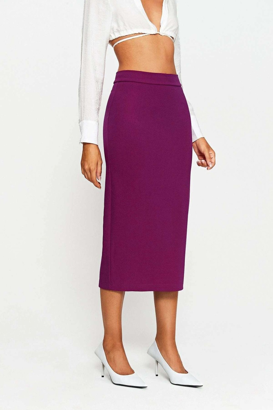 Skirts * | Solado High Waist Split Hem Bodycon Midi Skirt Purple