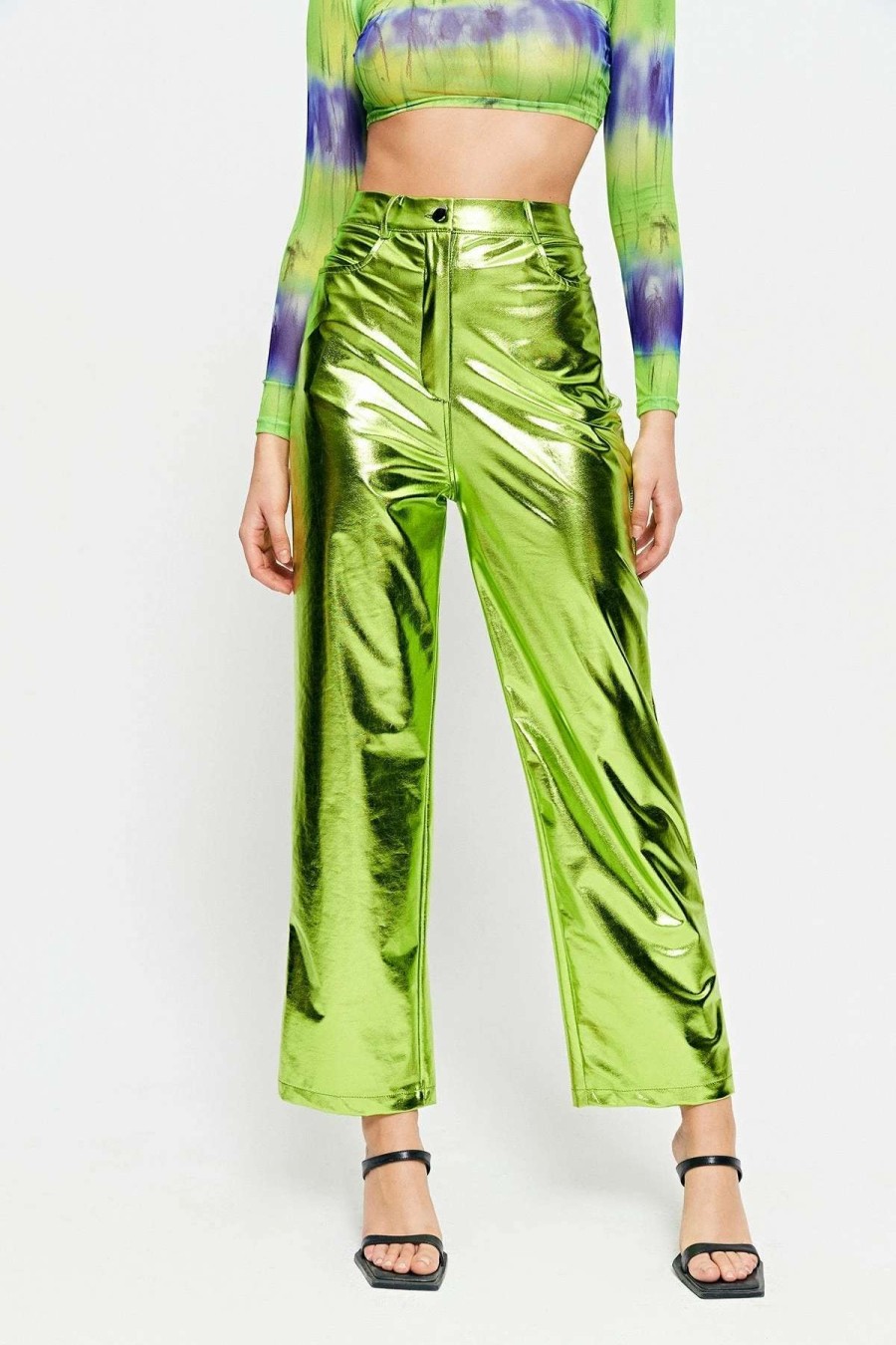 Pants * | Solado High Waist Dual Pocket Pu Leather Straight Pants Chartreuse