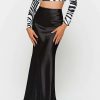 Skirts * | Solado Low Waist Split Hem Mermaid Satin Maxi Skirt Black