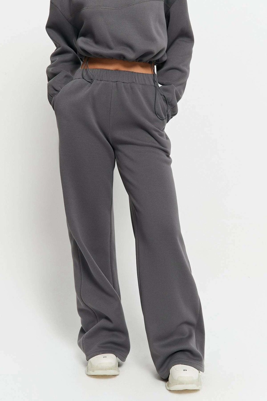 Pants * | Solado High Waist Dual Pocket Draped Wide Leg Pants Gray