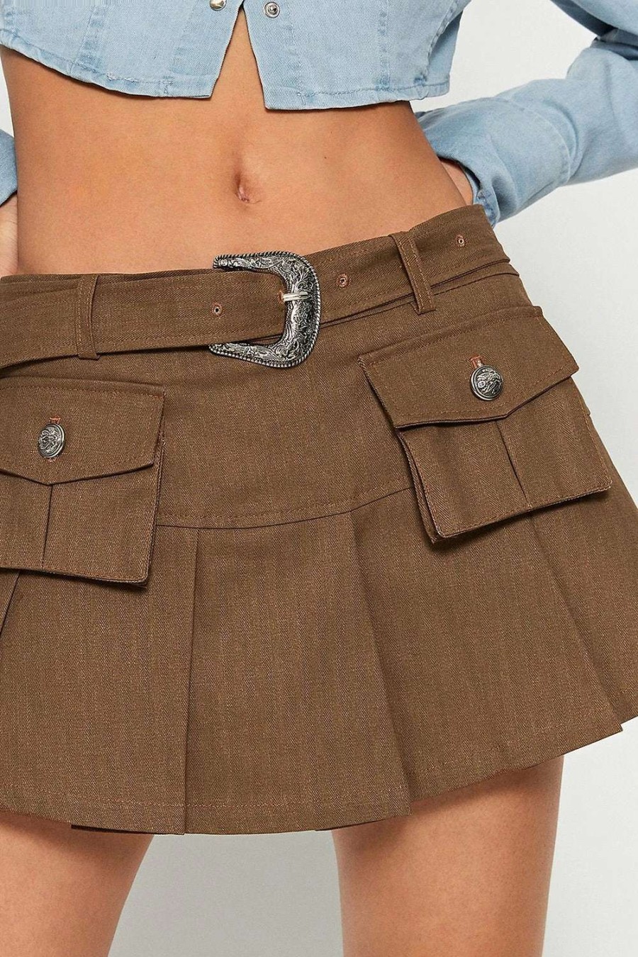 Skirts * | Solado High Waist Pocket Patched Mini Skirt With Belt