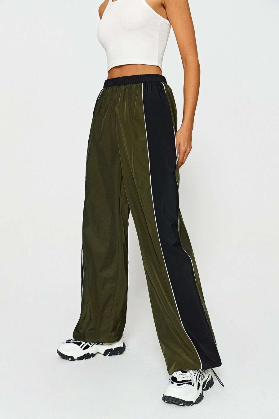 Pants * | Solado Colorblock Dual Pocket Drawstring Ruched Joggers Olive