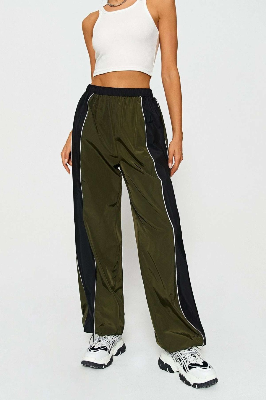 Pants * | Solado Colorblock Dual Pocket Drawstring Ruched Joggers Olive