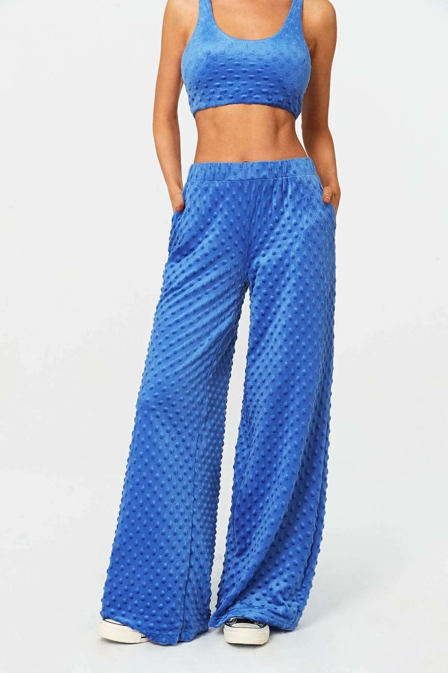 Pants * | Solado Dual Pocket Polka Dot Textured Straight Pants Dodgerblue