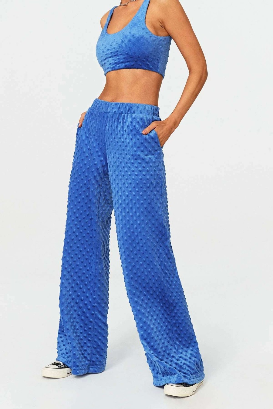 Pants * | Solado Dual Pocket Polka Dot Textured Straight Pants Dodgerblue