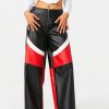 Pants * | Solado Zipper Front Colorblock Pu Leather Straight Pants Black