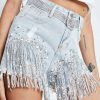 Shorts * | Solado High Waist Bead Decor Tassel Hem Denim Shorts Lightsteelblue