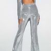 Pants * | Solado High Waist Sequin Solid Flared Pants Silver