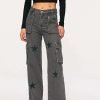 Denim Bottoms * | Solado Low Waist Star Print Pocket Patched Straight Leg Jeans Gray