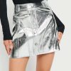 Skirts * | Solado High Waist Button Decor Pu Leather Mini Skirt Silver