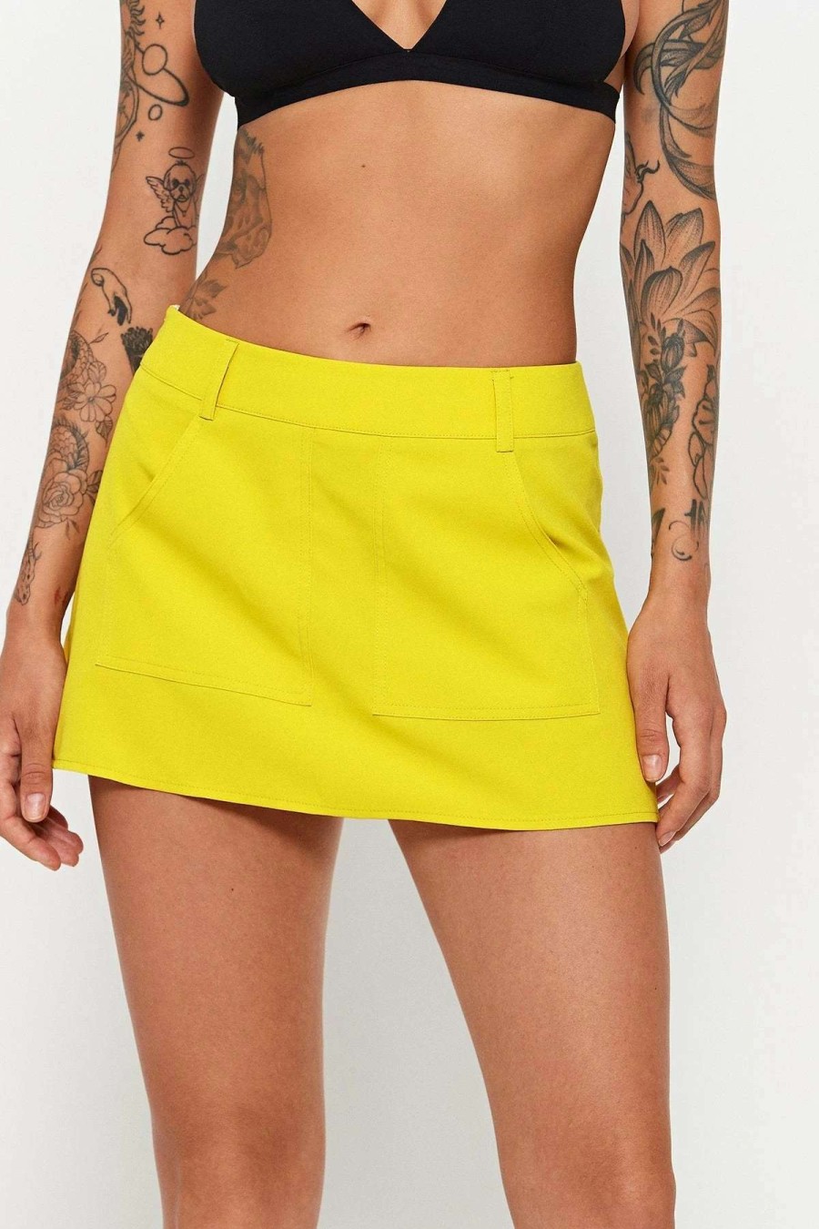 Skirts * | Solado Low Waist Pocket Patched Cargo Mini Skirt Yellow