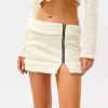 Skirts * | Solado Zipper Front Fluffy Splicing Split Hem Mini Skirt White