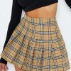 Skirts * | Solado High Waist Check Print Pleated Mini Skirt Khaki