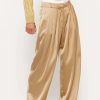 Pants * | Solado Satin Colorblock Ruched Draped Wide Leg Pants Khaki