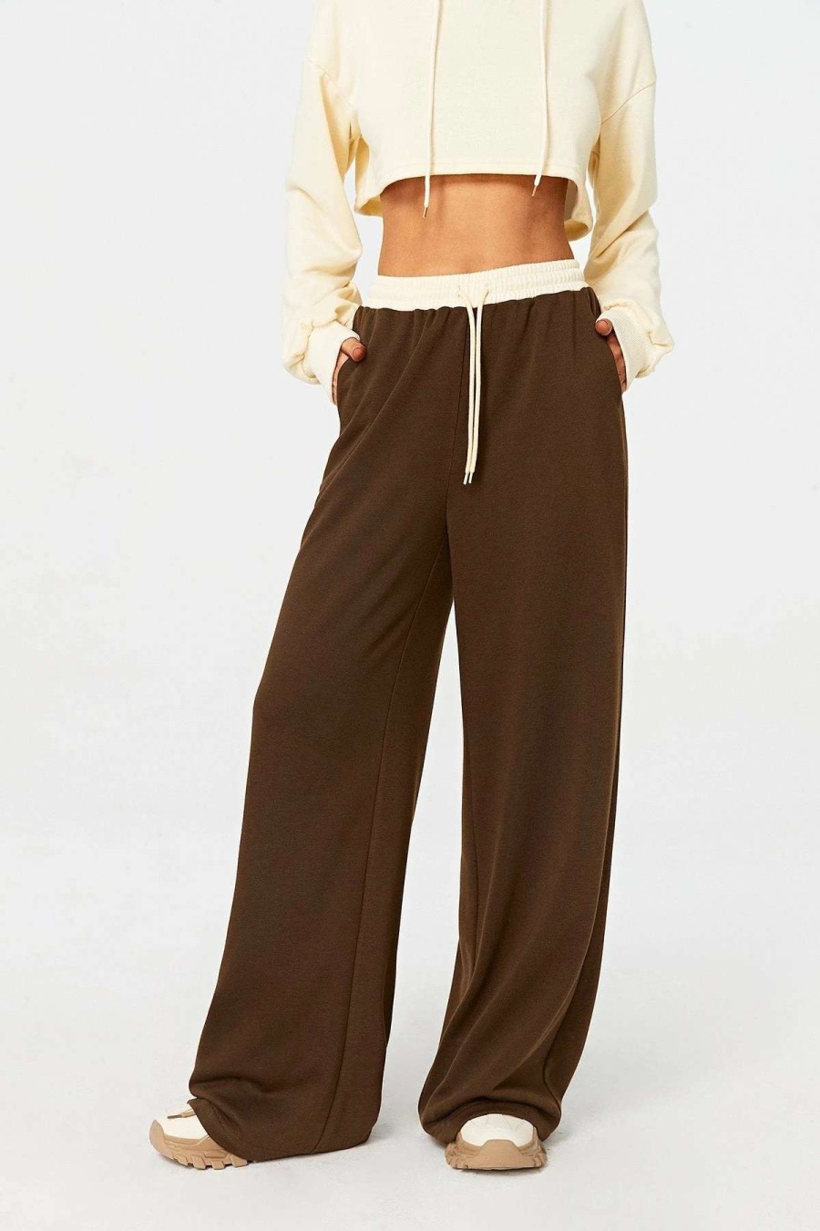 Pants * | Solado Colorblock Drawstring Dual Pocket Straight Pants Brown