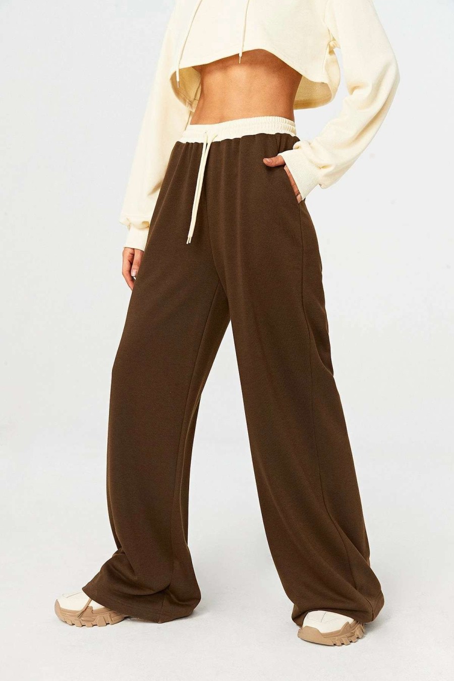 Pants * | Solado Colorblock Drawstring Dual Pocket Straight Pants Brown