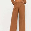 Pants * | Solado High Waist Dual Pocket Solid Straight Pants Chocolate