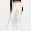 Pants * | Solado Satin Pleated Textured Asymmetrical Hem Flared Pants White