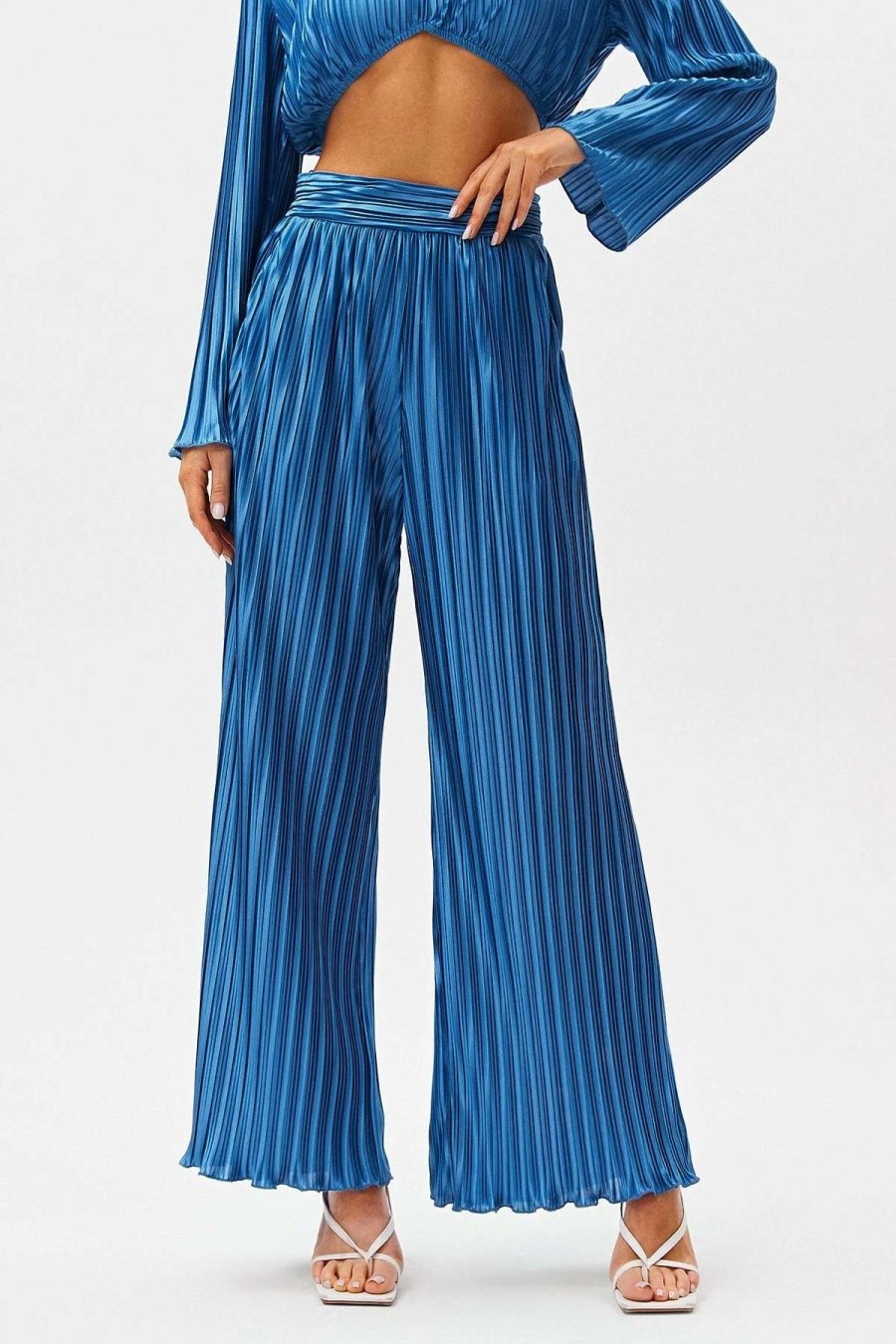 Pants * | Solado High Waist Dual Pocket Pleat Wide Leg Pants Dodgerblue