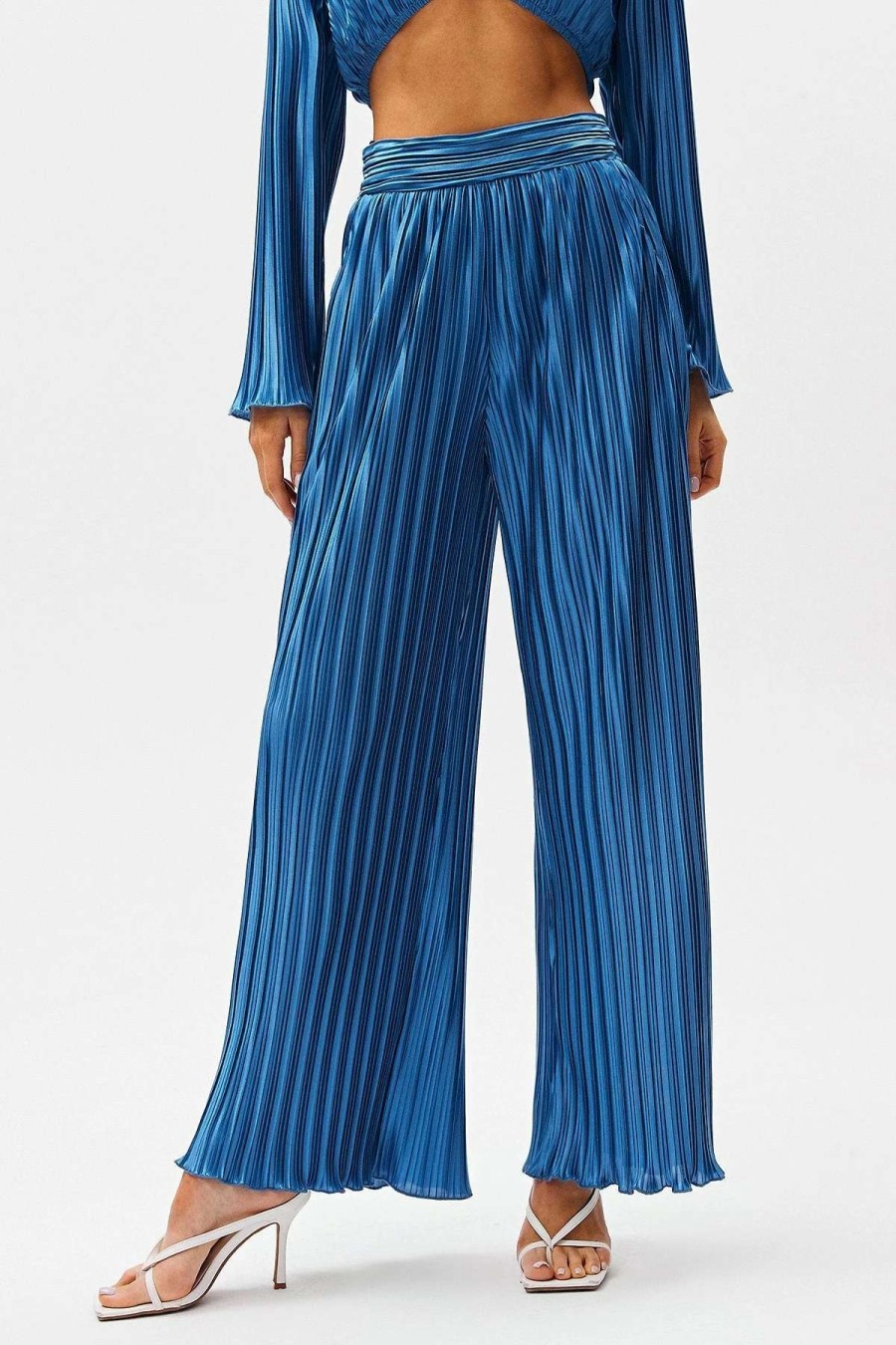 Pants * | Solado High Waist Dual Pocket Pleat Wide Leg Pants Dodgerblue