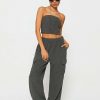 Pants * | Solado Teddy Tube Crop Top & Pocket Patched Cargo Pants Set Dimgray