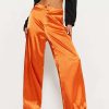 Pants * | Solado High Waist Satin Draped Solid Straight Pants Orange