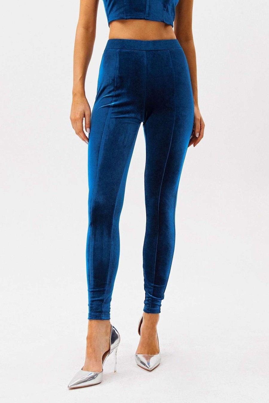 Pants * | Solado Velvet High Waist Bodycon Skinny Pants Mediumblue