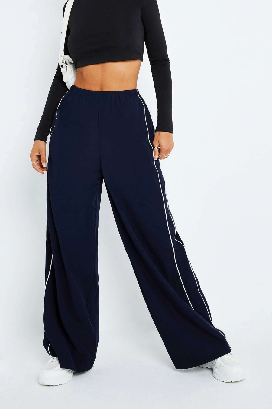 Pants * | Solado Low Waist Colorblock Trim Oversize Wide Leg Pants Navy