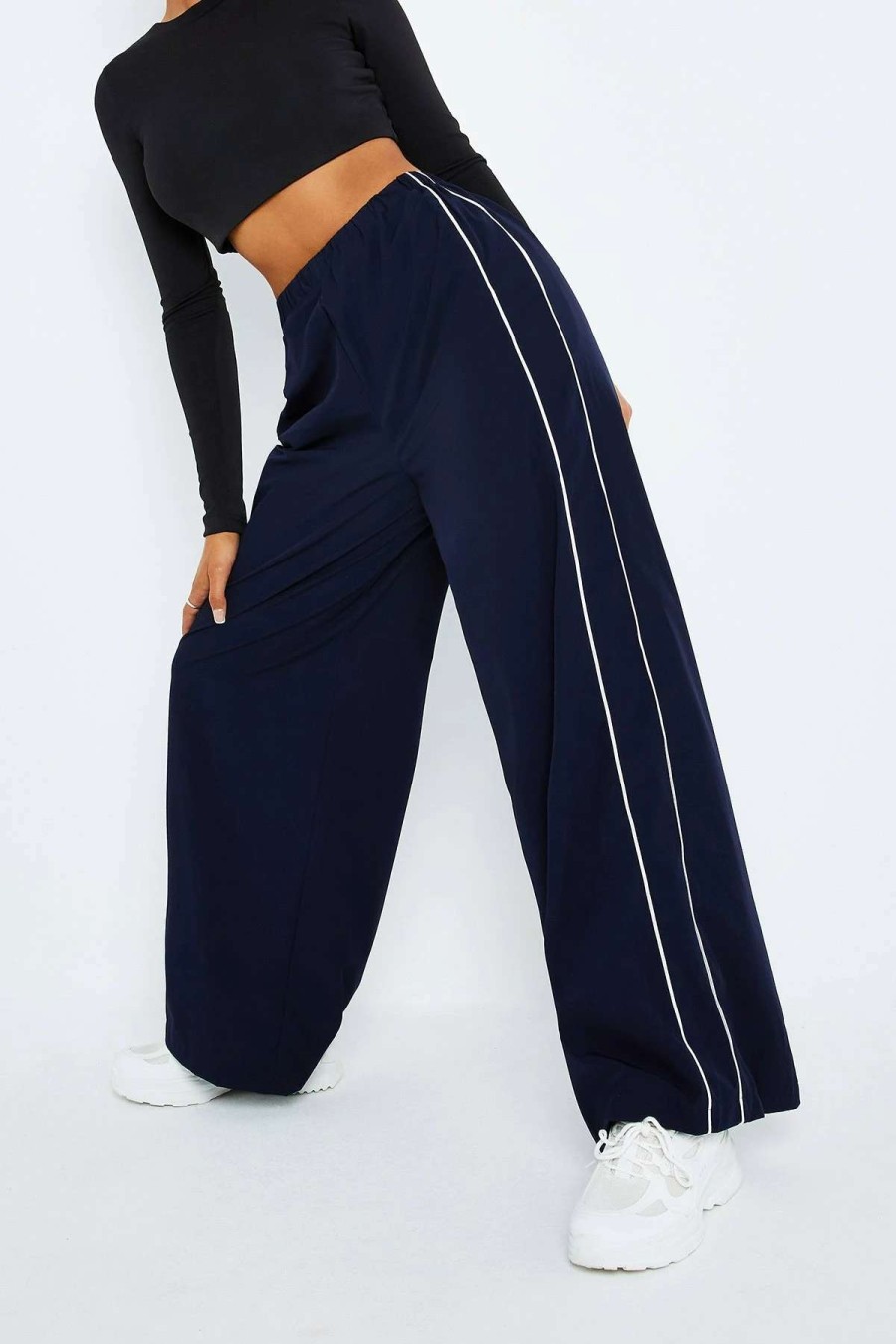 Pants * | Solado Low Waist Colorblock Trim Oversize Wide Leg Pants Navy