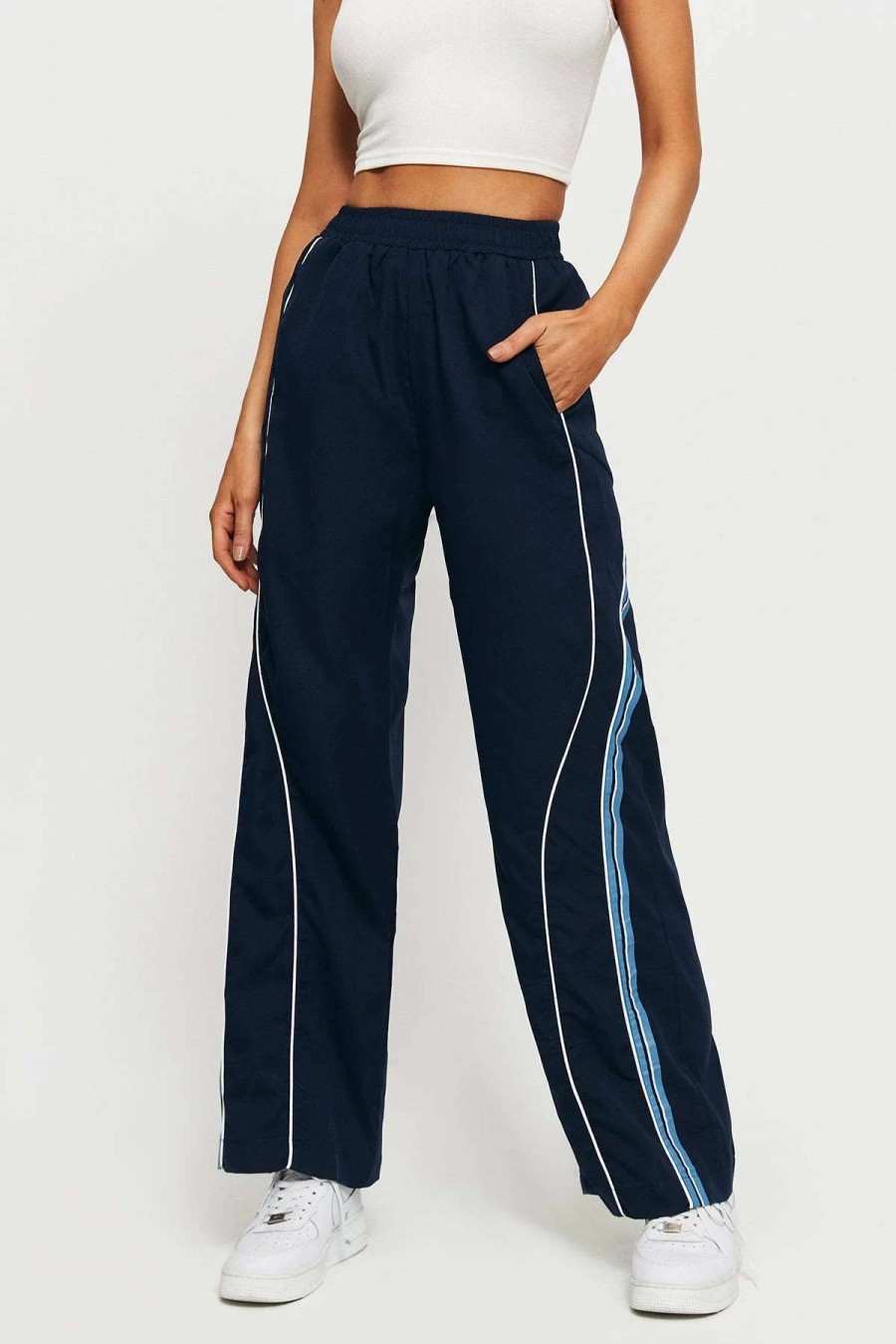 Pants * | Solado High Waist Colorblock Trim Dual Pocket Cargo Pants Navy