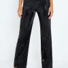 Pants * | Solado Sequin Asymmetric Waist Tie Side Straight Pants Black