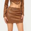 Skirts * | Solado Low Waist Pu Leather Mini Skirt With Belt Chocolate