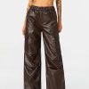 Pants * | Solado Pocket Patched Ruched Pu Leather Wide Leg Pants Brown