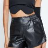 Shorts * | Solado High Waist Button Front Pu Leather Shorts Black